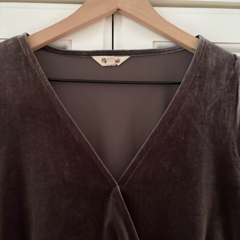 Madewell XXSVelvet Dark Metal Smocked Crossover Top - Picture 3 of 5